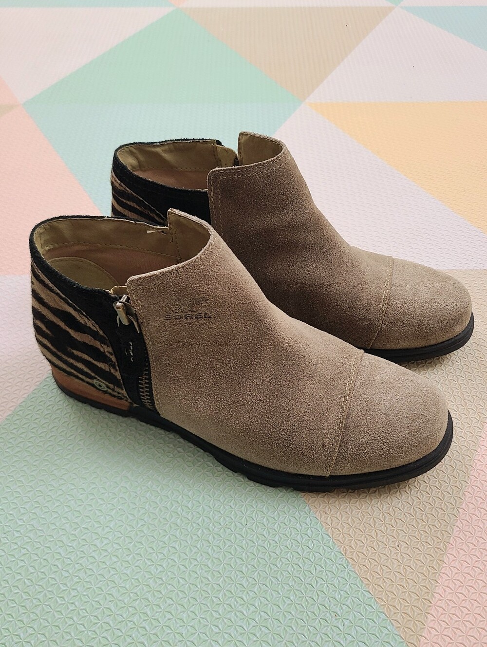 Sorel Major Low Suede Leather Boot Calf Hair Women's Size 8.5 Brown Ankle Bootie